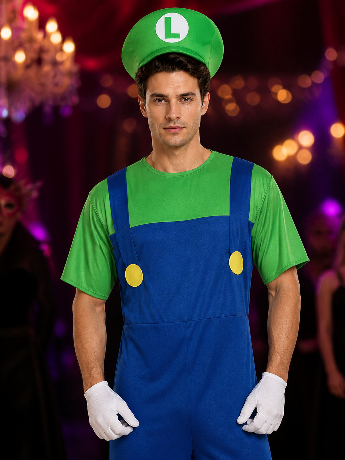 Luigi Carnival Costume, Cosplay Jumpsuit on-model view