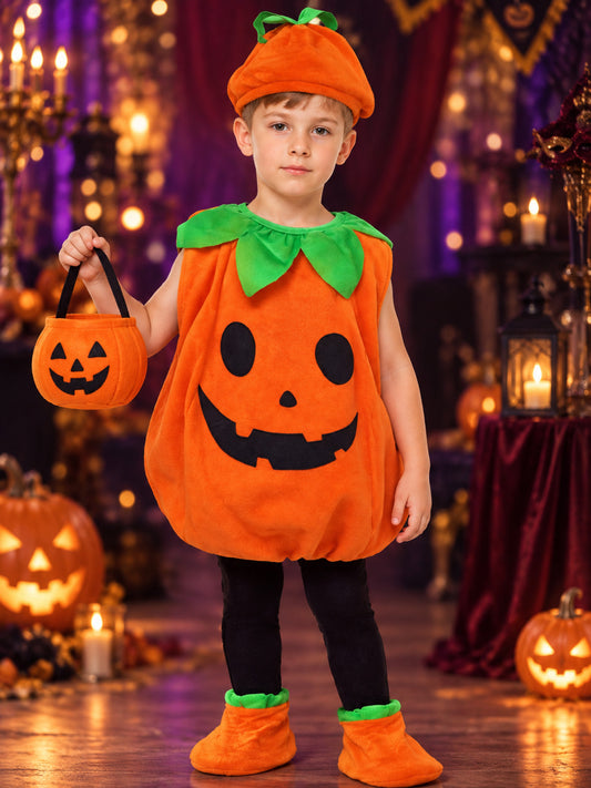 Kids' Pumpkin Costume with Hat and Slippers