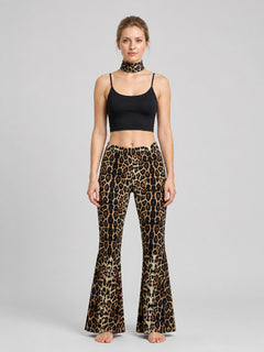 Leopard Flare Pants with Fabric Accessory