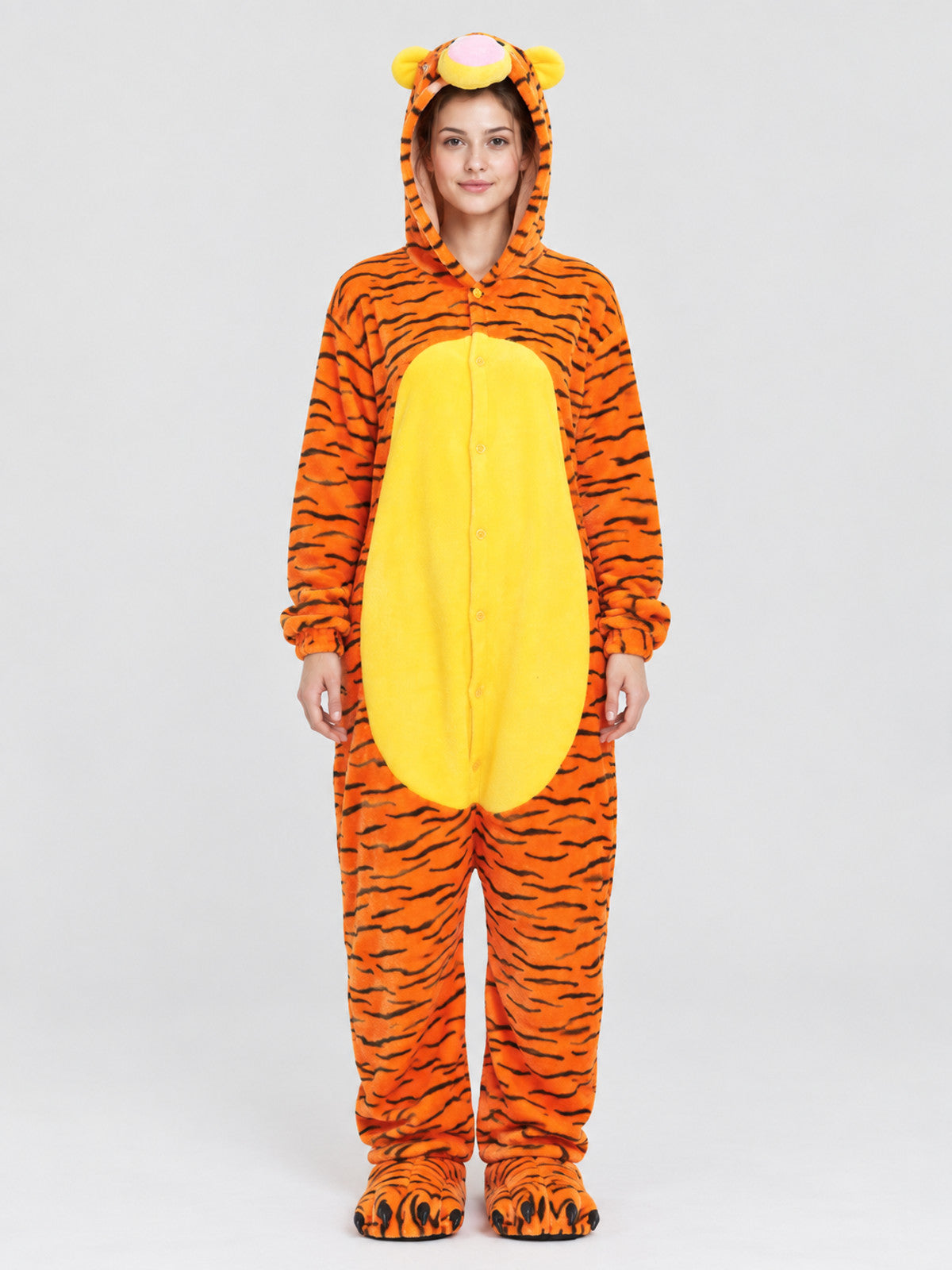 Orange Tiger-Striped Kigurumi Pajama with Hood