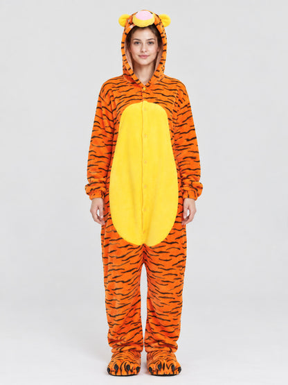 Orange Tiger-Striped Kigurumi Pajama with Hood