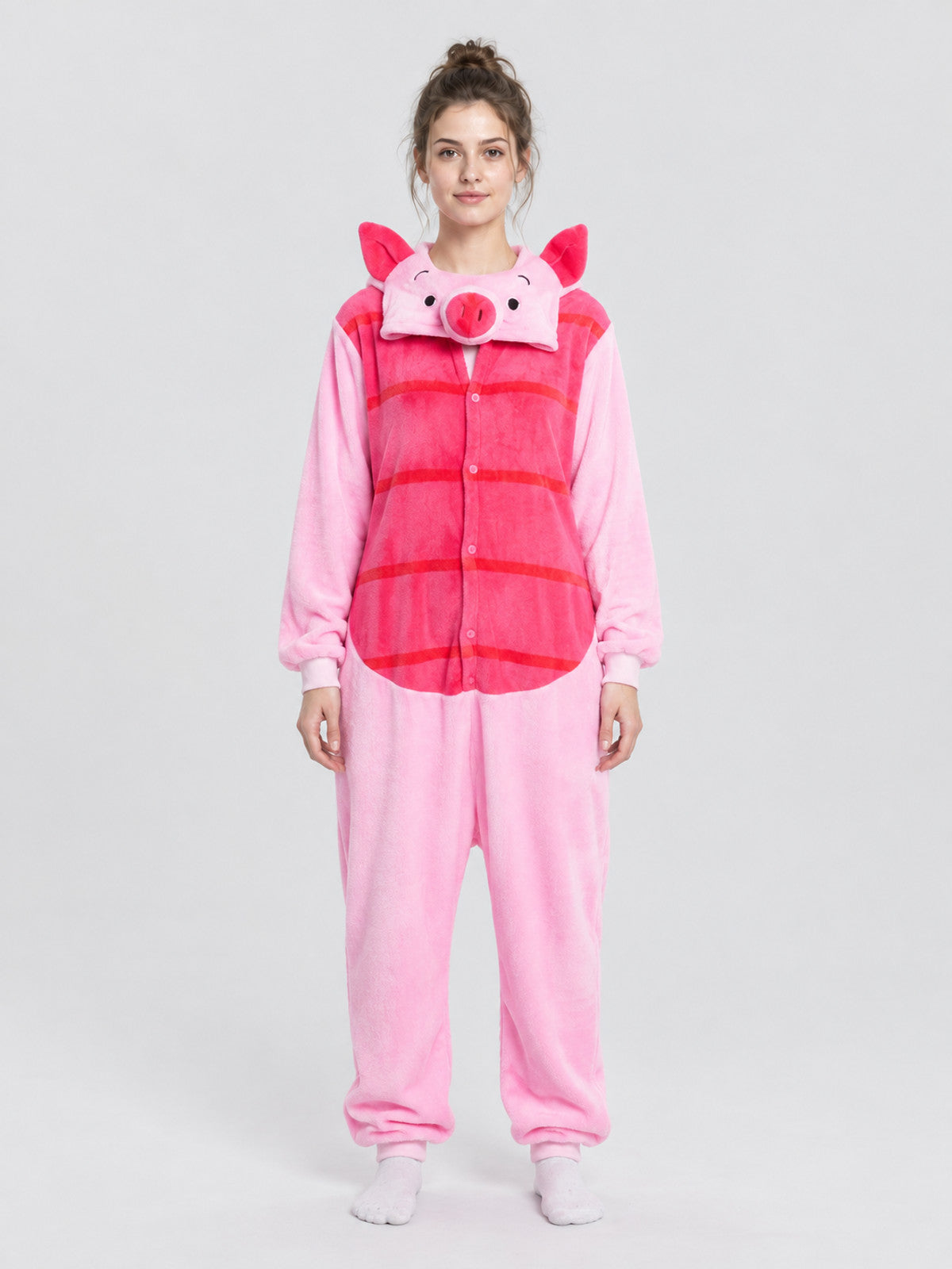 Pink Kigurumi Jumpsuit with Hood, Ears, and Snout