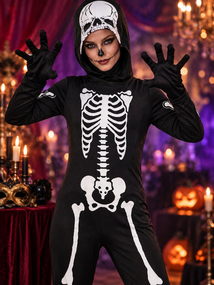 Kids' Skeleton Halloween Costume Black with Hood
