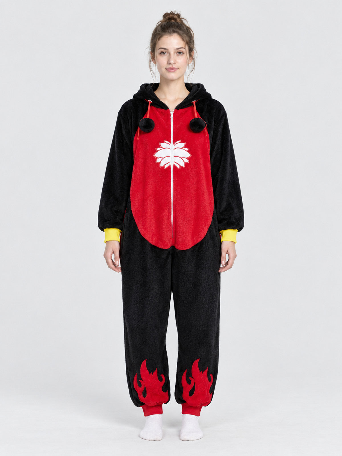 Flannel Kigurumi Pajama with Hood and Drawstrings