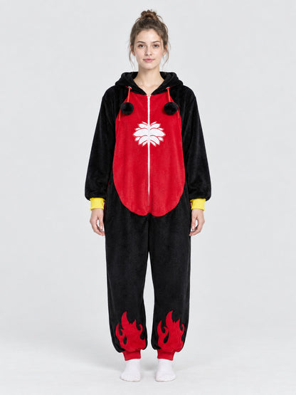 Flannel Kigurumi Pajama with Hood and Drawstrings
