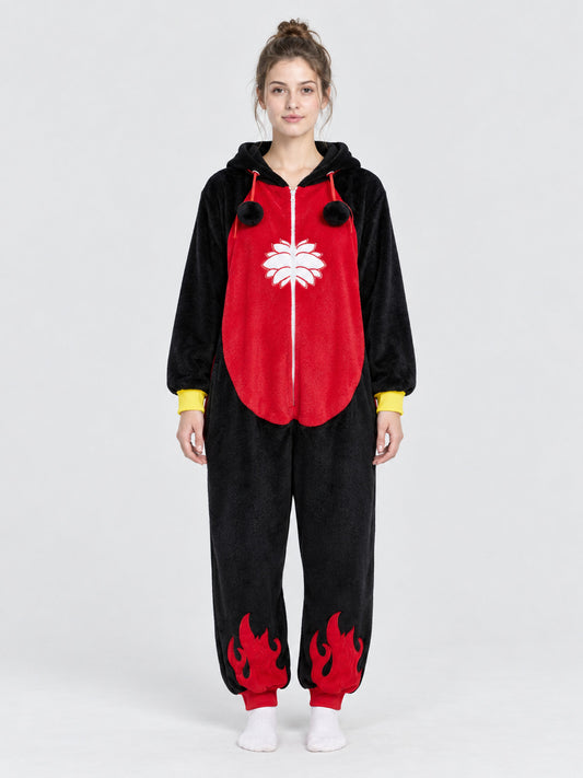 Flannel Kigurumi Pajama with Hood and Drawstrings
