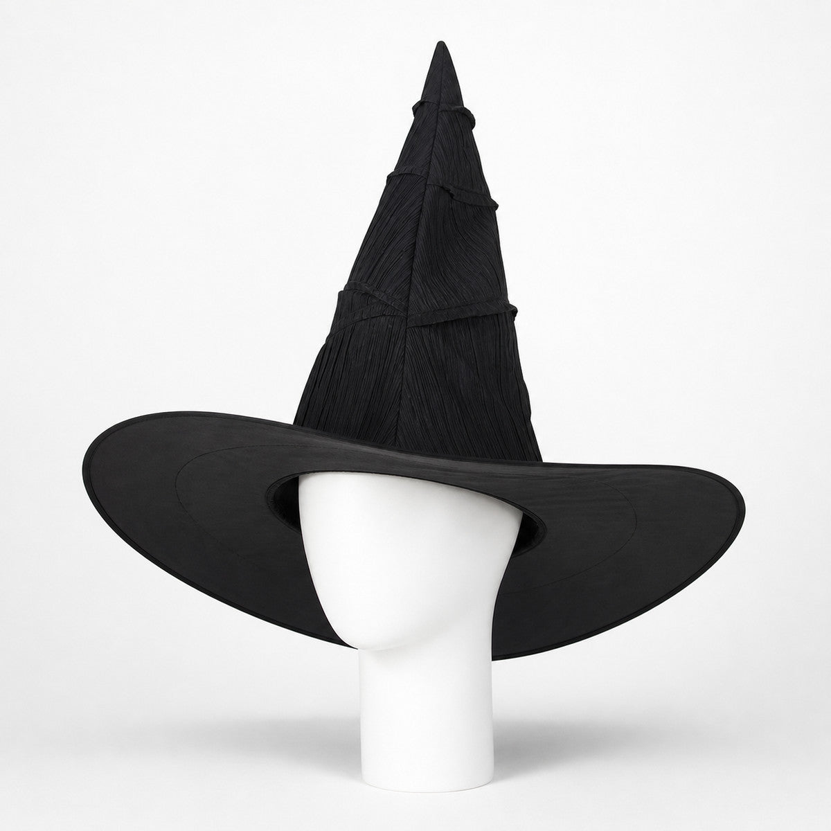 Matte Black Halloween Witch Hat Tall Pointed Crown Wide Curved Floppy Brim Ruched Costume Accessory for Cosplay Party Stage Dress Up