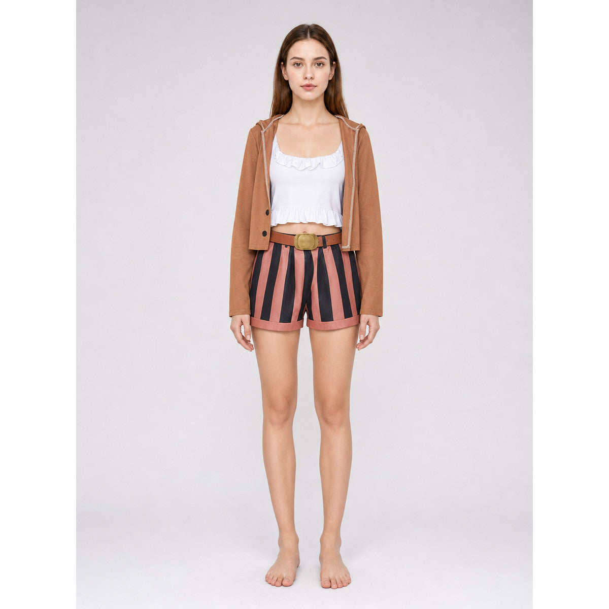 One Piece Bonney Cosplay Costume with Shorts on-model view