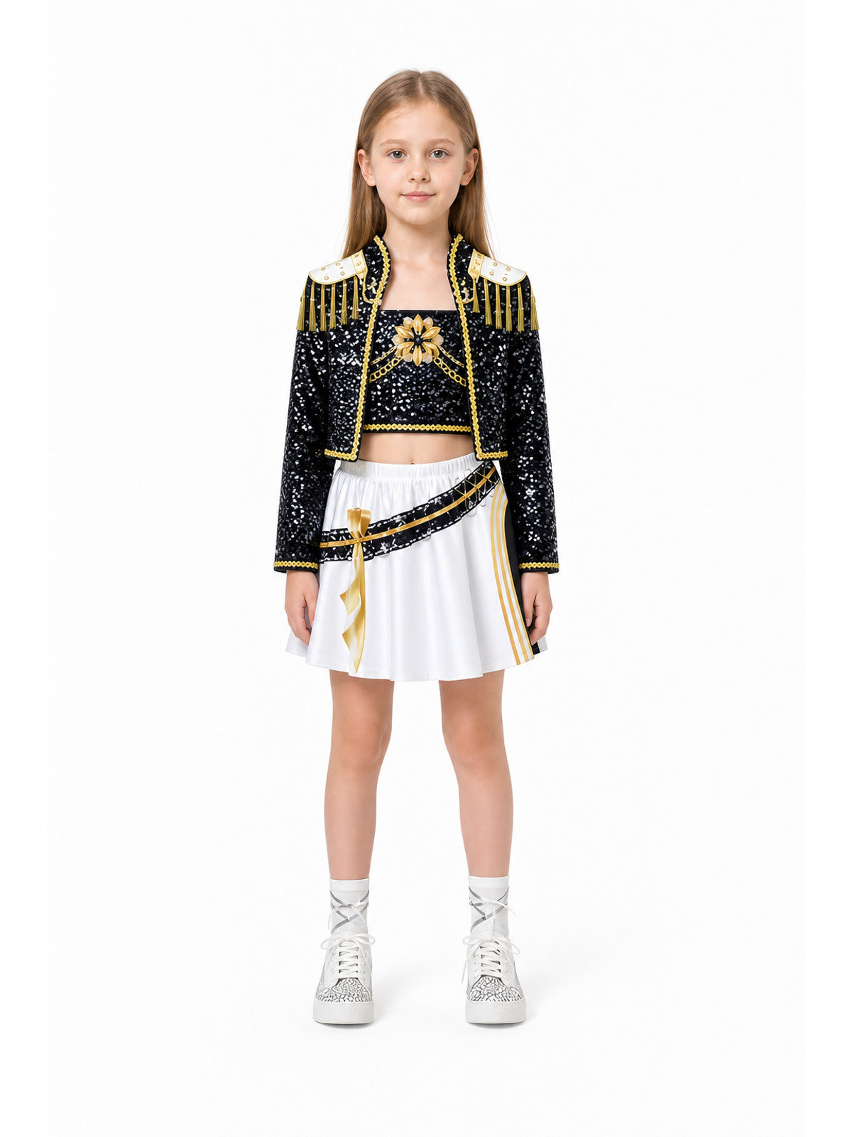 Children's Demon Hunter Costume, Black and Gold, Sequins