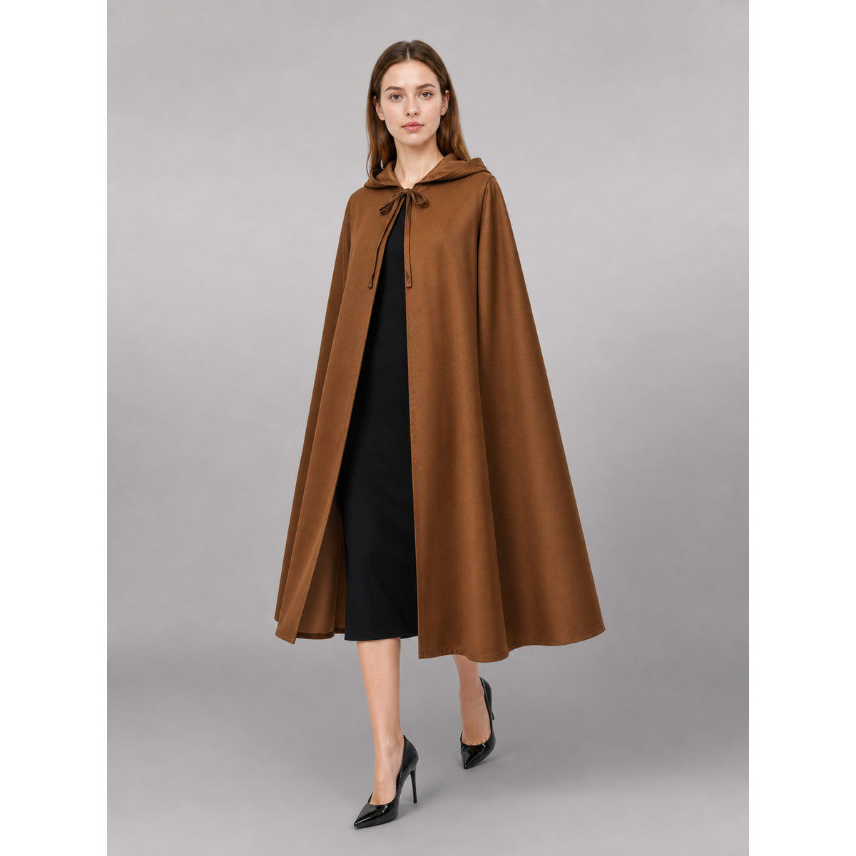 Brown Carnival Cloak with Hood front view
