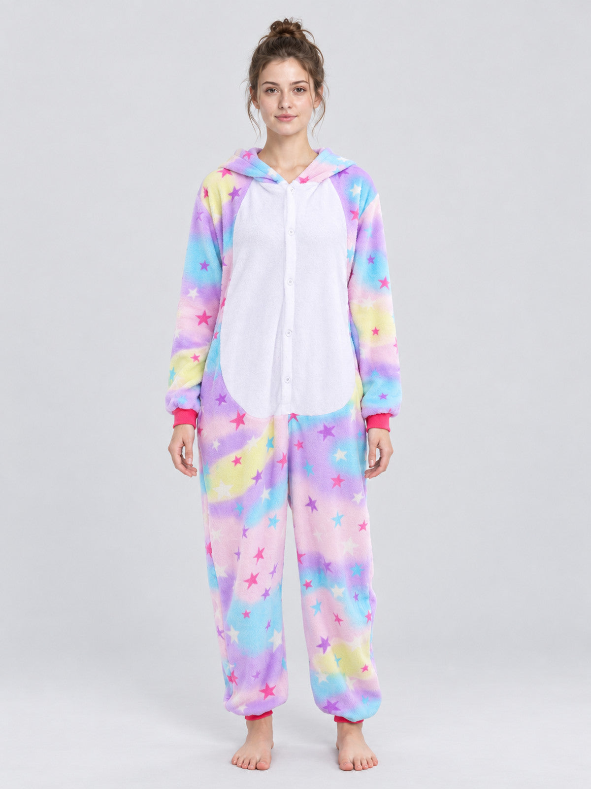 Flannel Hooded Pajama Jumpsuit with Star Print