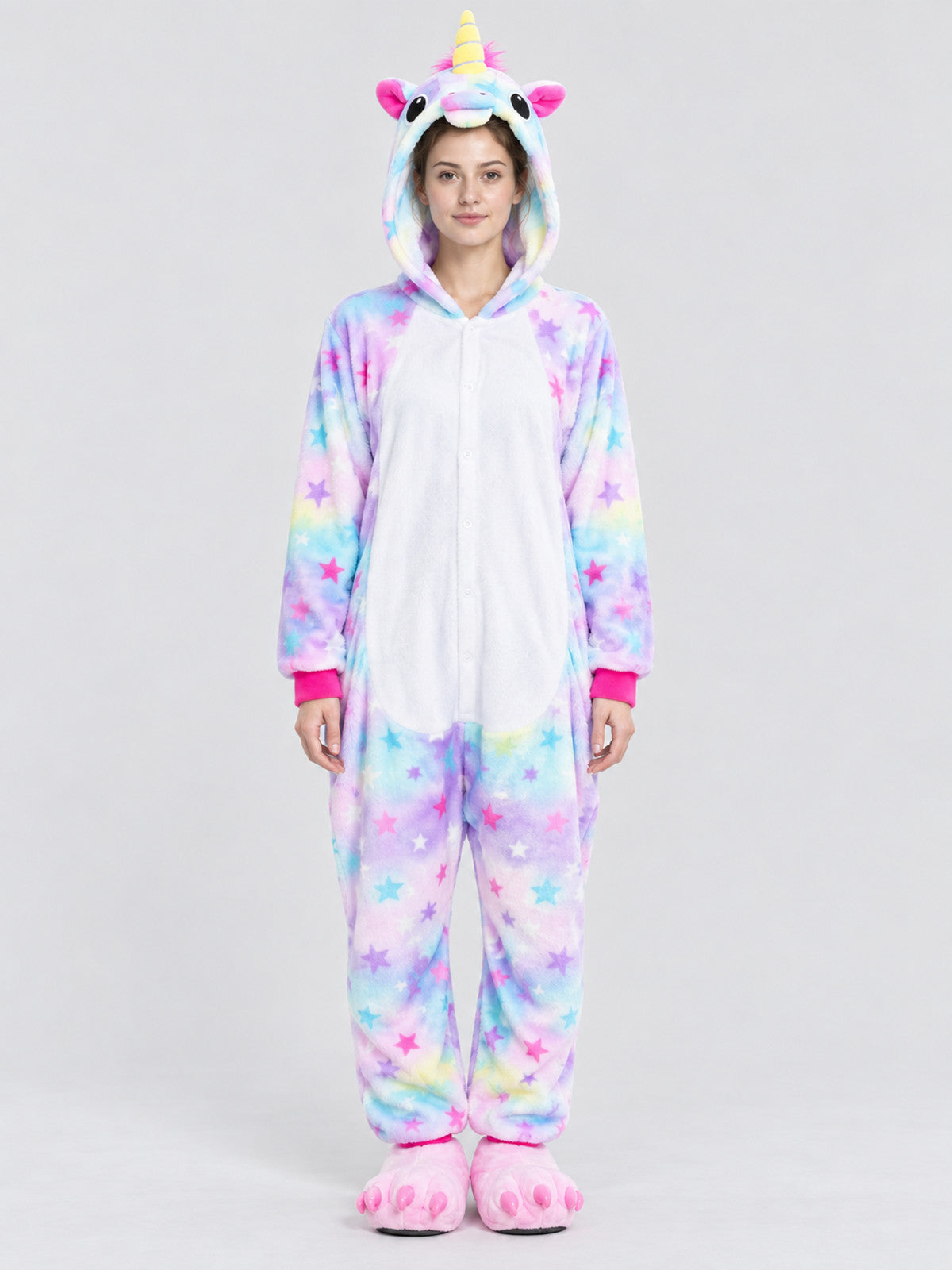 Flannel Hooded Pajama Jumpsuit with Star Print