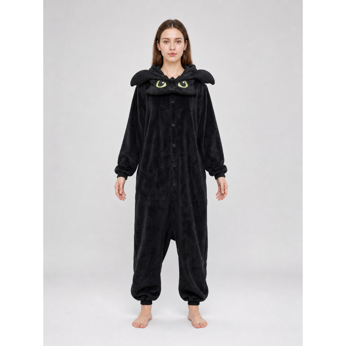 Black Dragon Costume with Hood front view