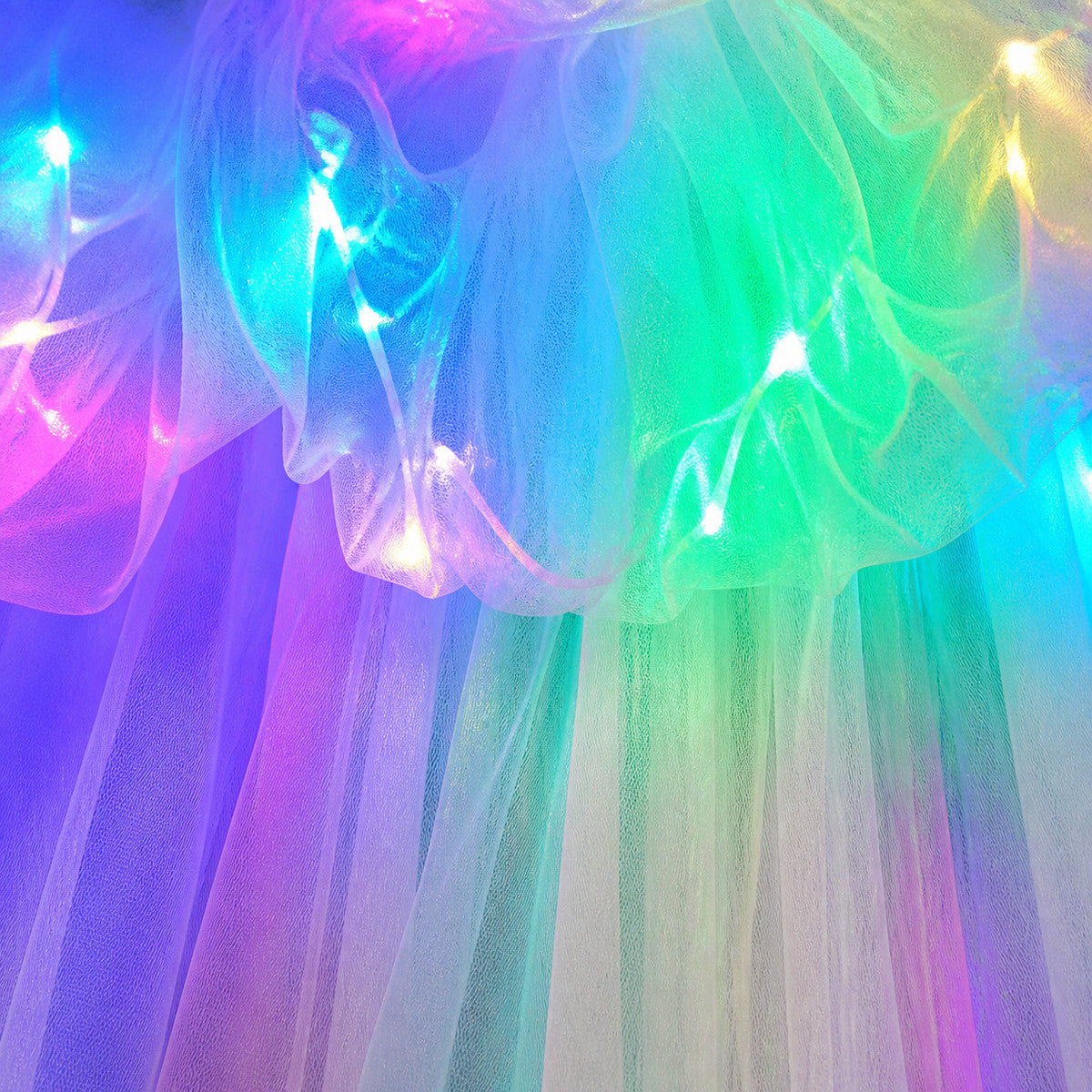 White Glowing Mesh Cape Costume for Women Halloween Party Long Sheer Cape with