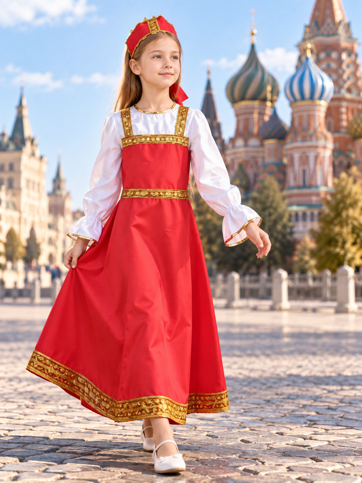 Russian-Style Dress with Flared Skirt main product view