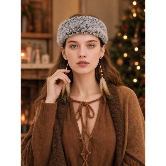 Wide Fluffy Gray Headband