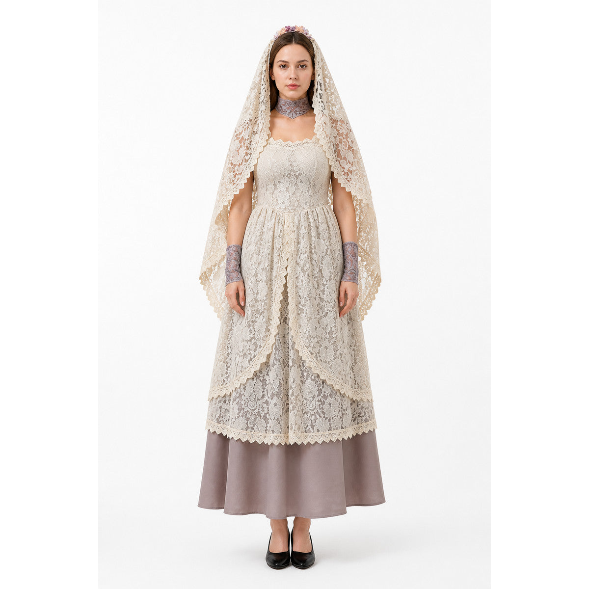 Lace Carnival Costume with Dress and Cape