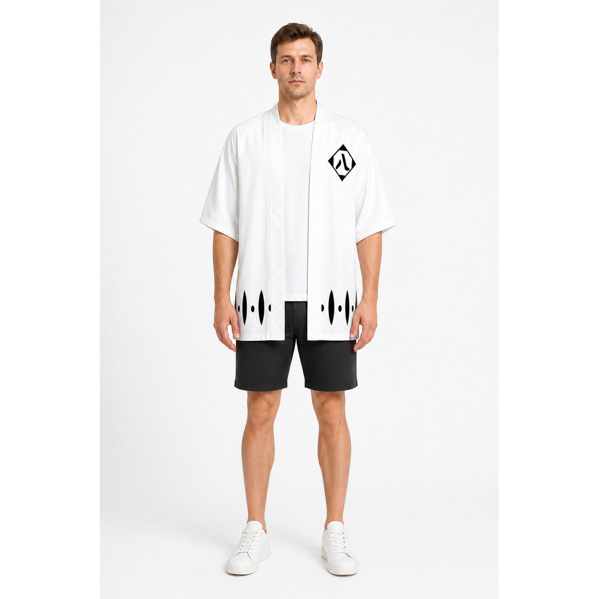 Bleach Shunsui Kyōraku Cosplay Costume, White with Black Pattern main product view