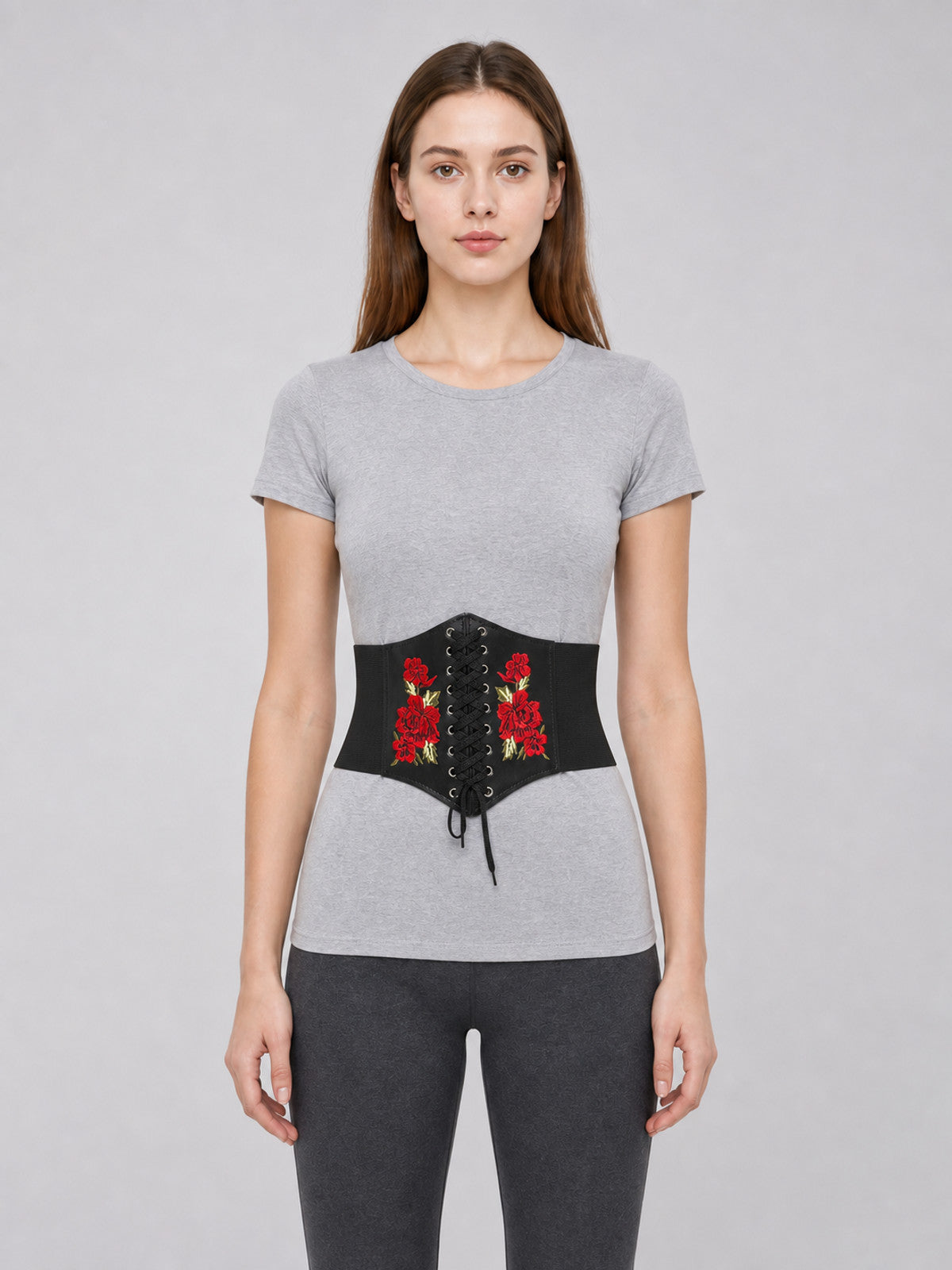 Decorative Black Belt with Floral Embroidery