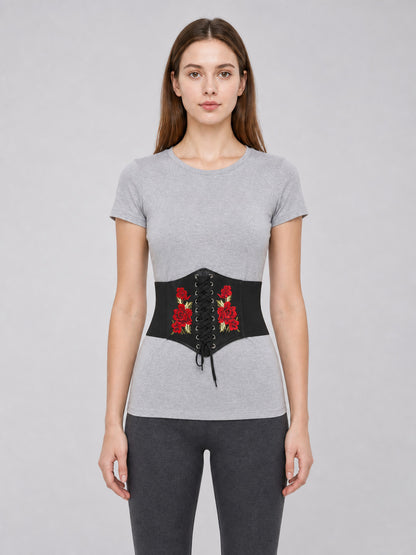 Decorative Black Belt with Floral Embroidery