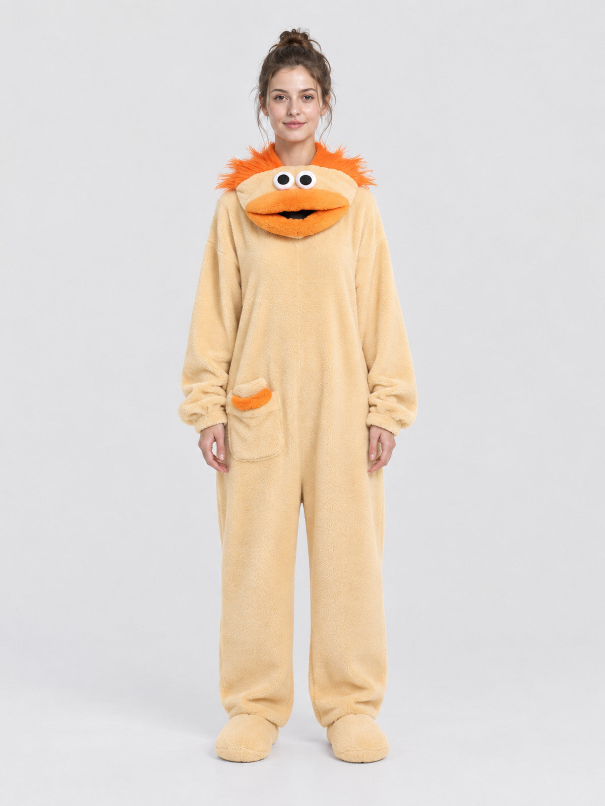 Fleece Pajama Jumpsuit with Cartoon Hood