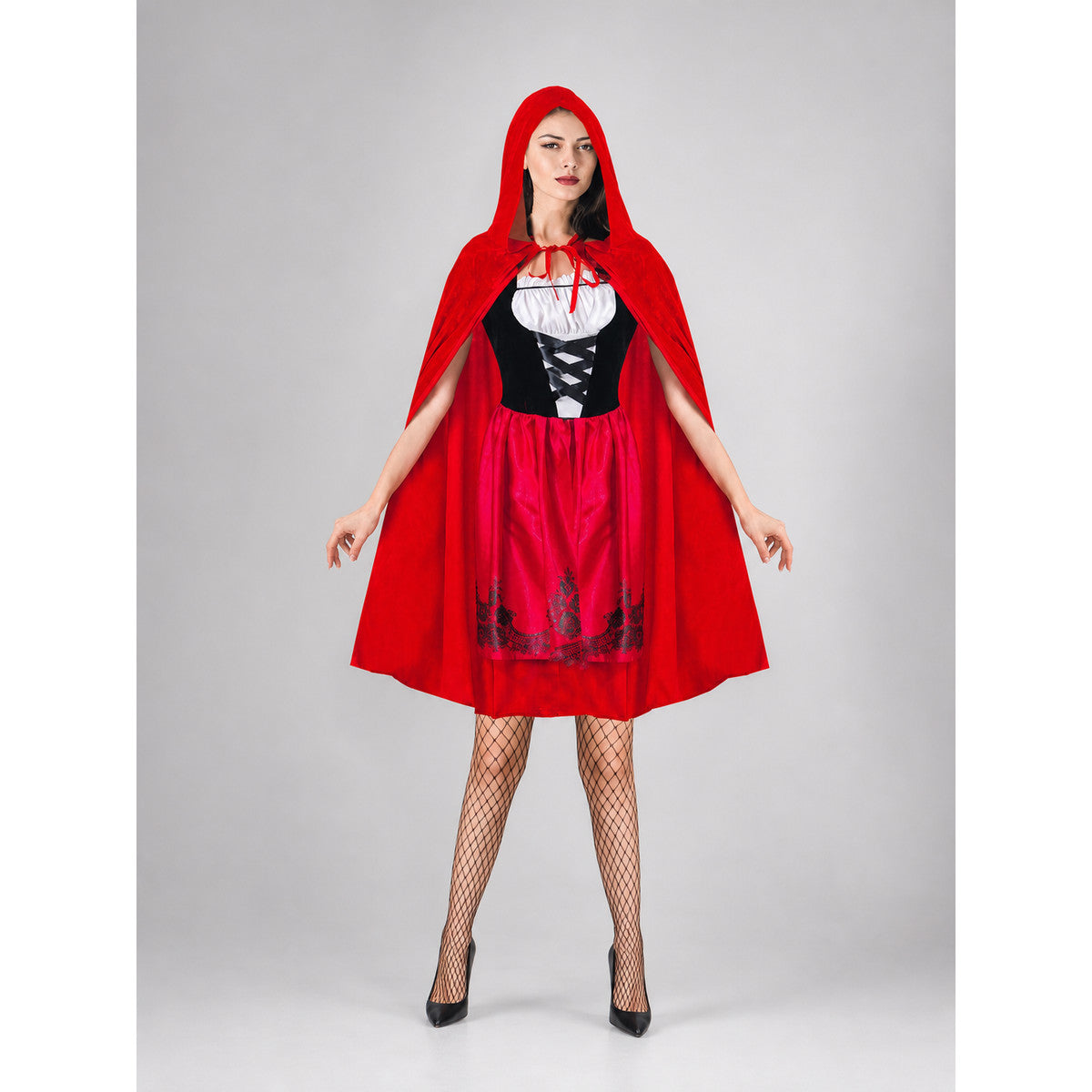 Red Hooded Cape and Retro-Style Dress