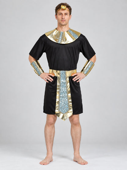 Egyptian Pharaoh Costume with Gold Trim and Blue Pattern