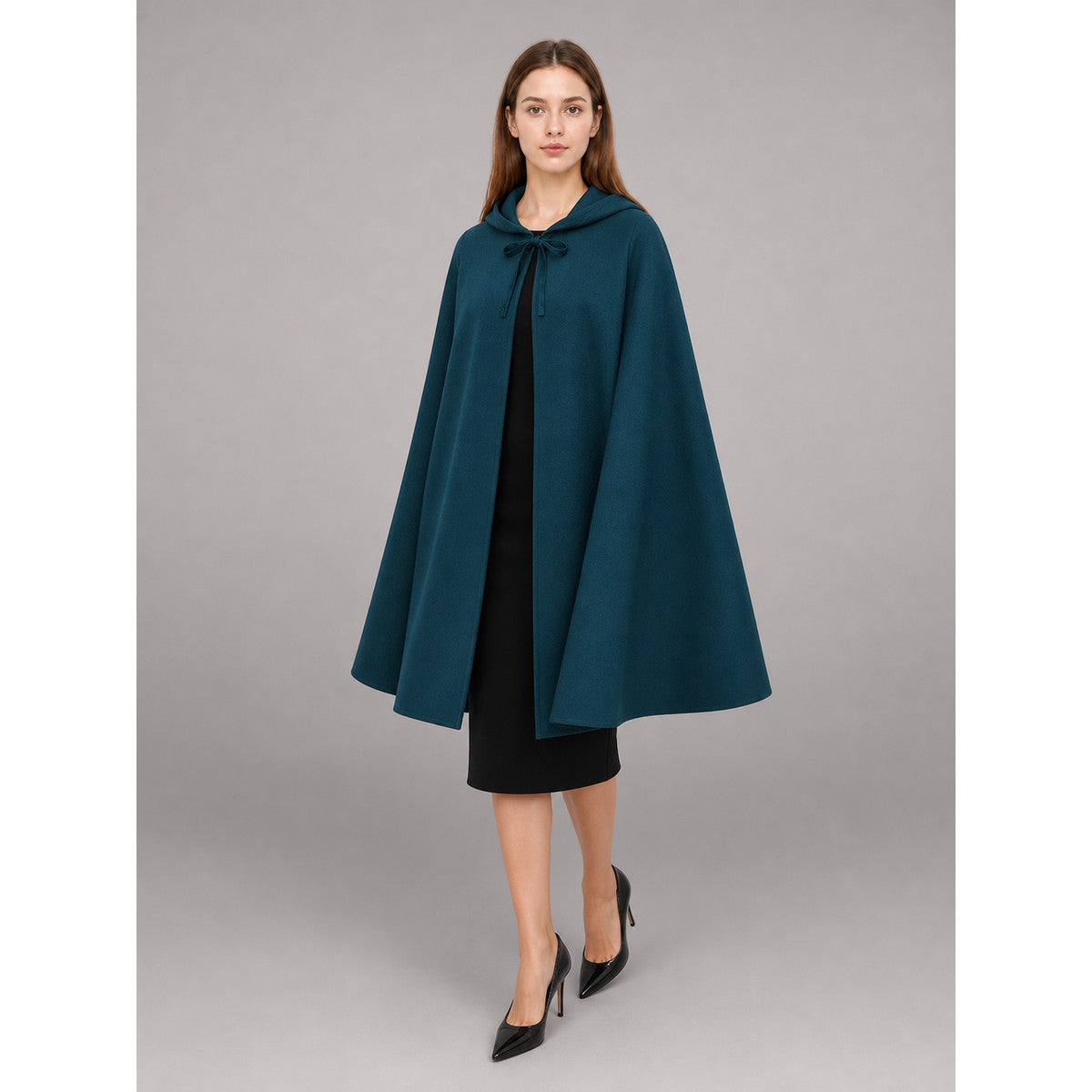 Dark Teal Carnival Hooded Cape front view