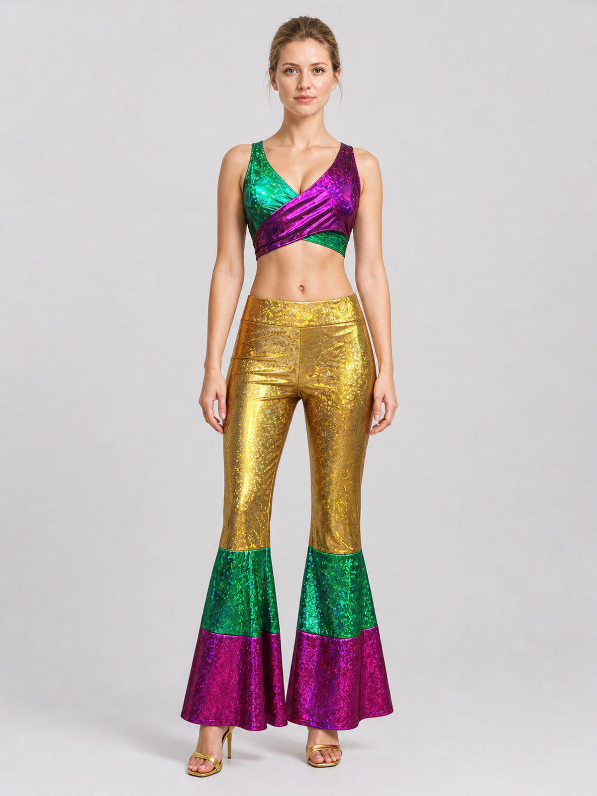 Stage Costume, Sparkly Top and Flared Pants on-model view