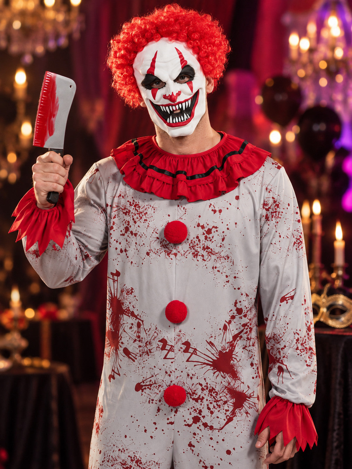 Adult clown carnival costume with mask and wig