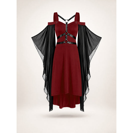 Burgundy Witch Dress with Wings for Halloween