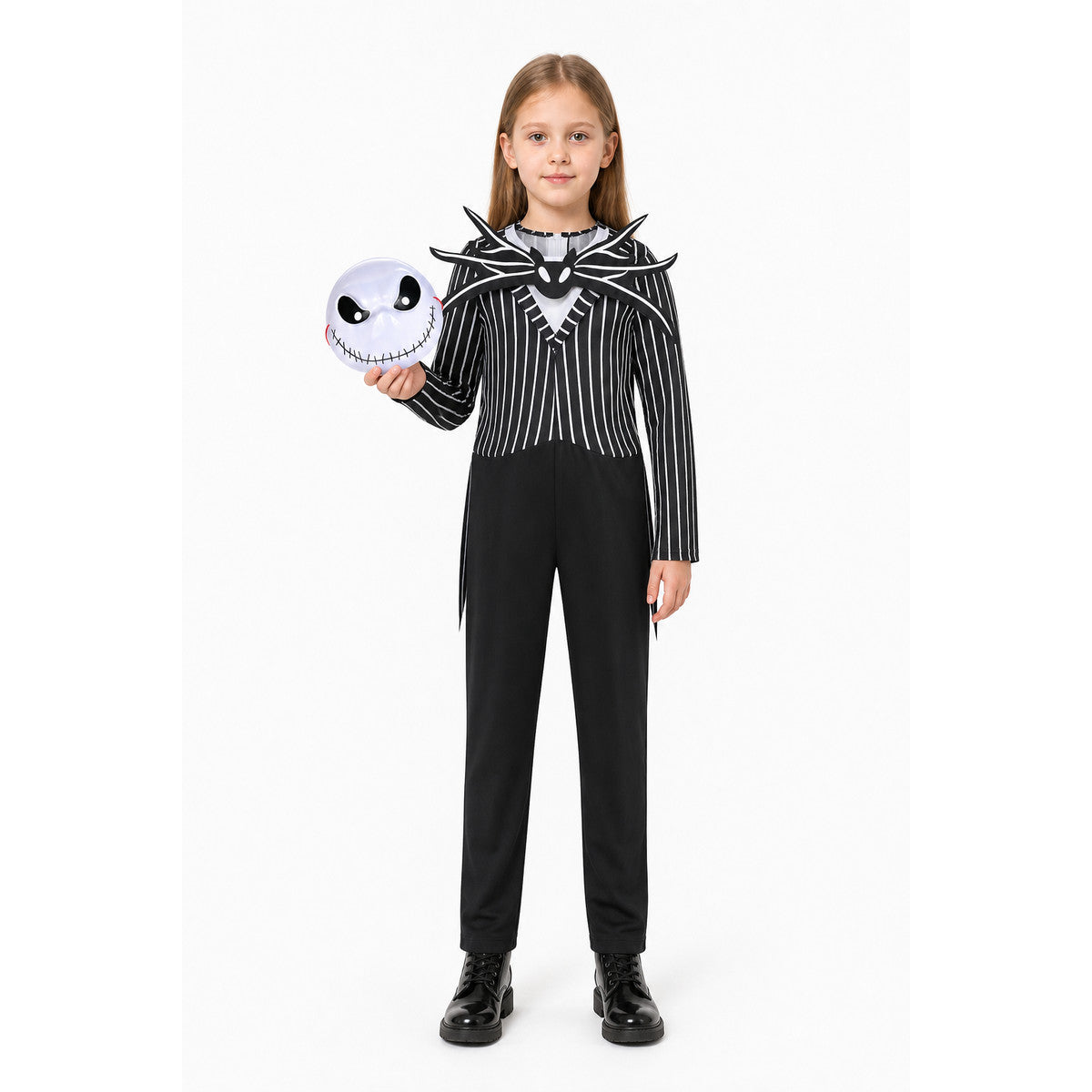 Black-and-White Striped Skeleton Costume with Mask main product view