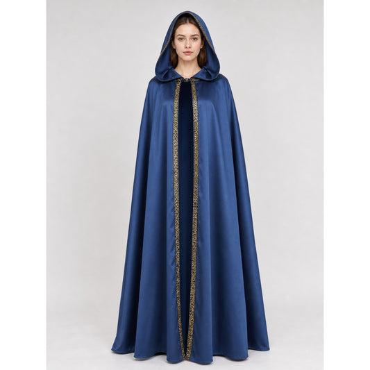 Blue carnival hooded cloak, medieval