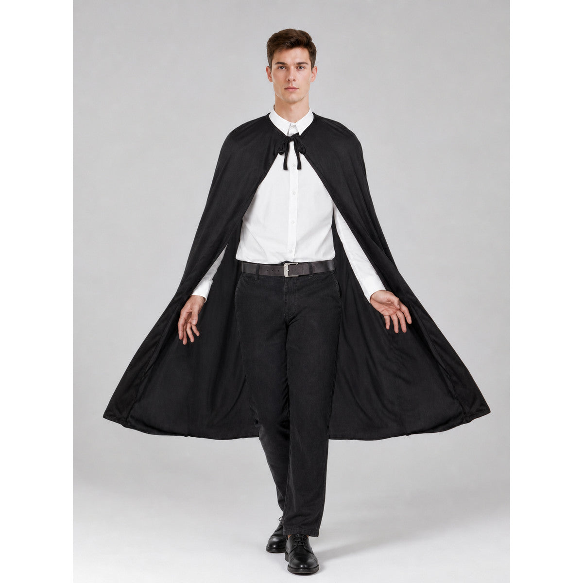 Black Long Cape for Halloween and the Stage on-model view