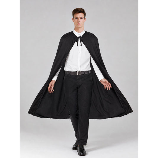 Black Long Cape for Halloween and the Stage on-model view