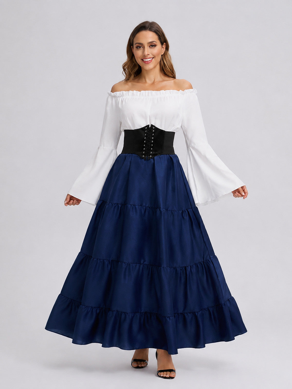 Long Medieval Dress with Corset Lacing on-model view
