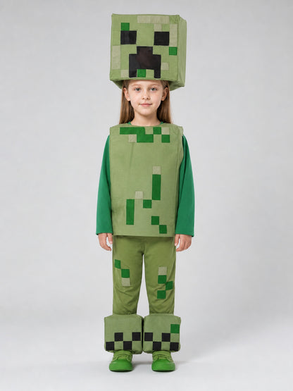 Minecraft Creeper Costume for Kids, Halloween Cosplay on-model view