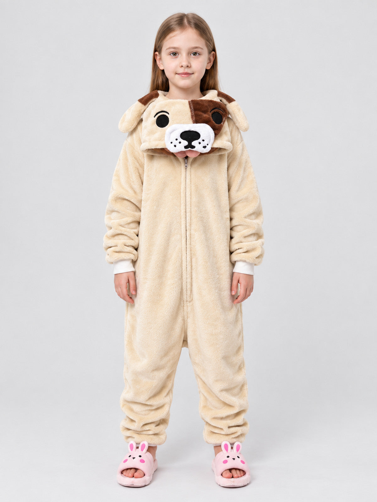 Flannel Dog Hooded Pajama Jumpsuit with Tail