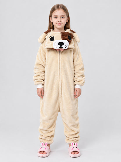 Flannel Dog Hooded Pajama Jumpsuit with Tail