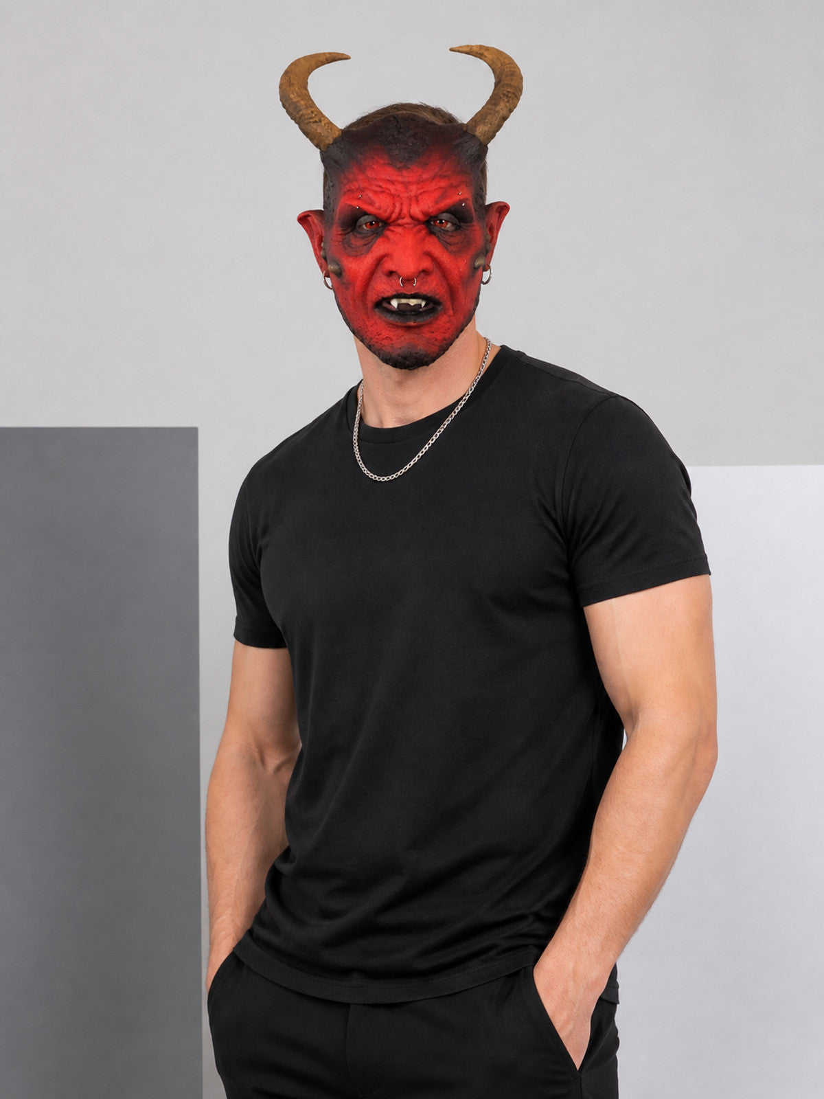 Red Carnival Mask with Horns for Halloween and Cosplay