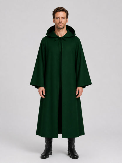 Dark Green Hooded Cloak for Halloween on-model view