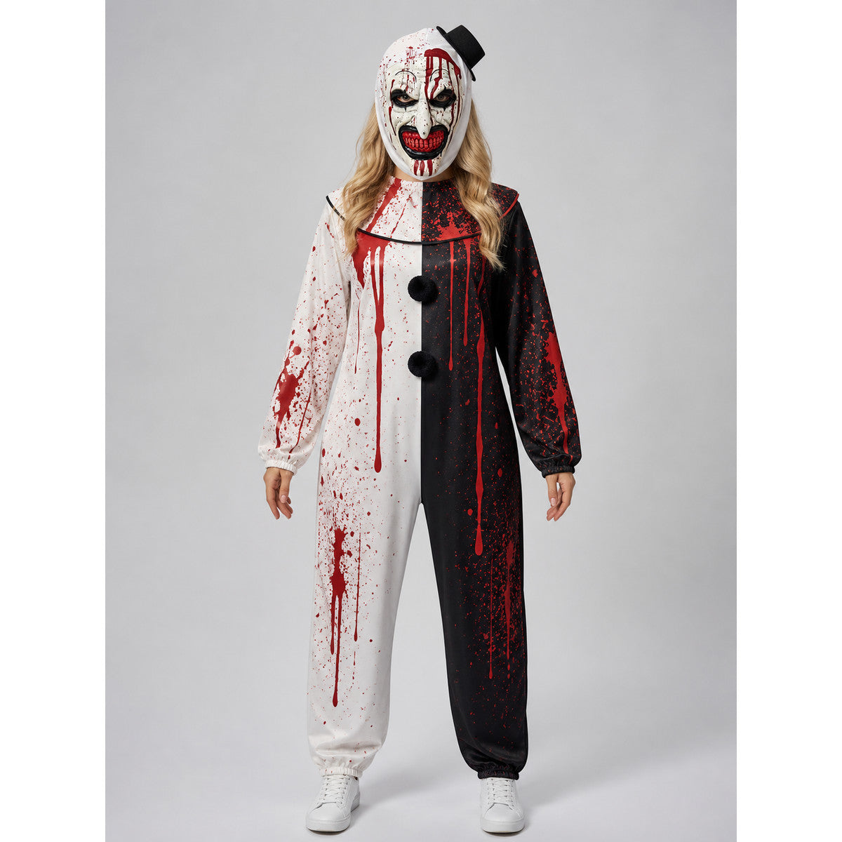 Hooded Clown Mask, Bloody Halloween Makeup