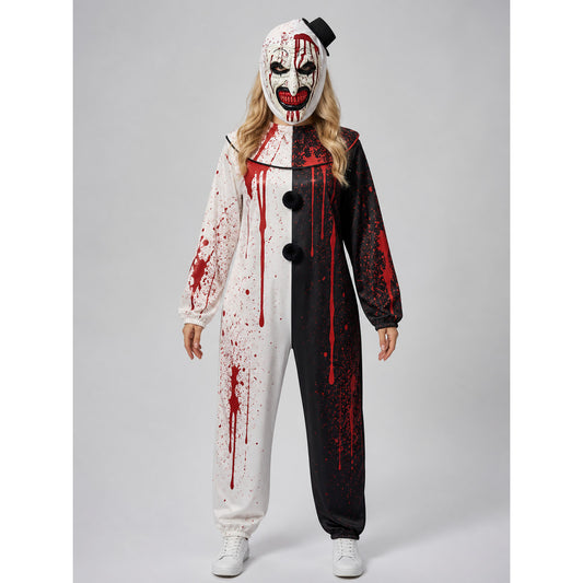 Hooded Clown Mask, Bloody Halloween Makeup