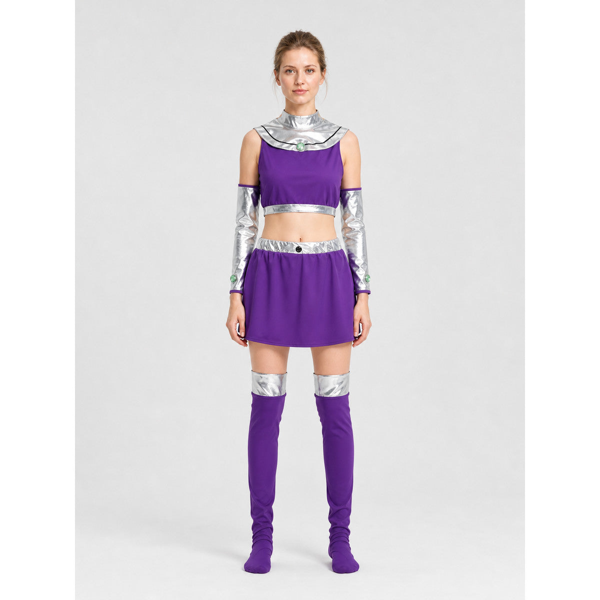 Raven Purple Costume with Short Skirt for Cosplay on-model view