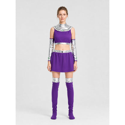 Raven Purple Costume with Short Skirt for Cosplay on-model view