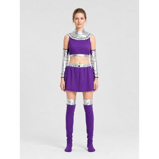 Raven Purple Costume with Short Skirt for Cosplay on-model view