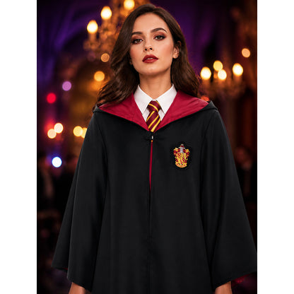 Wizard Halloween Costume Set With Hooded Robe, Scarf, Tie, Glasses, Wand & Hat on-model view