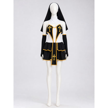 Religious carnival costume with crosses and a veil