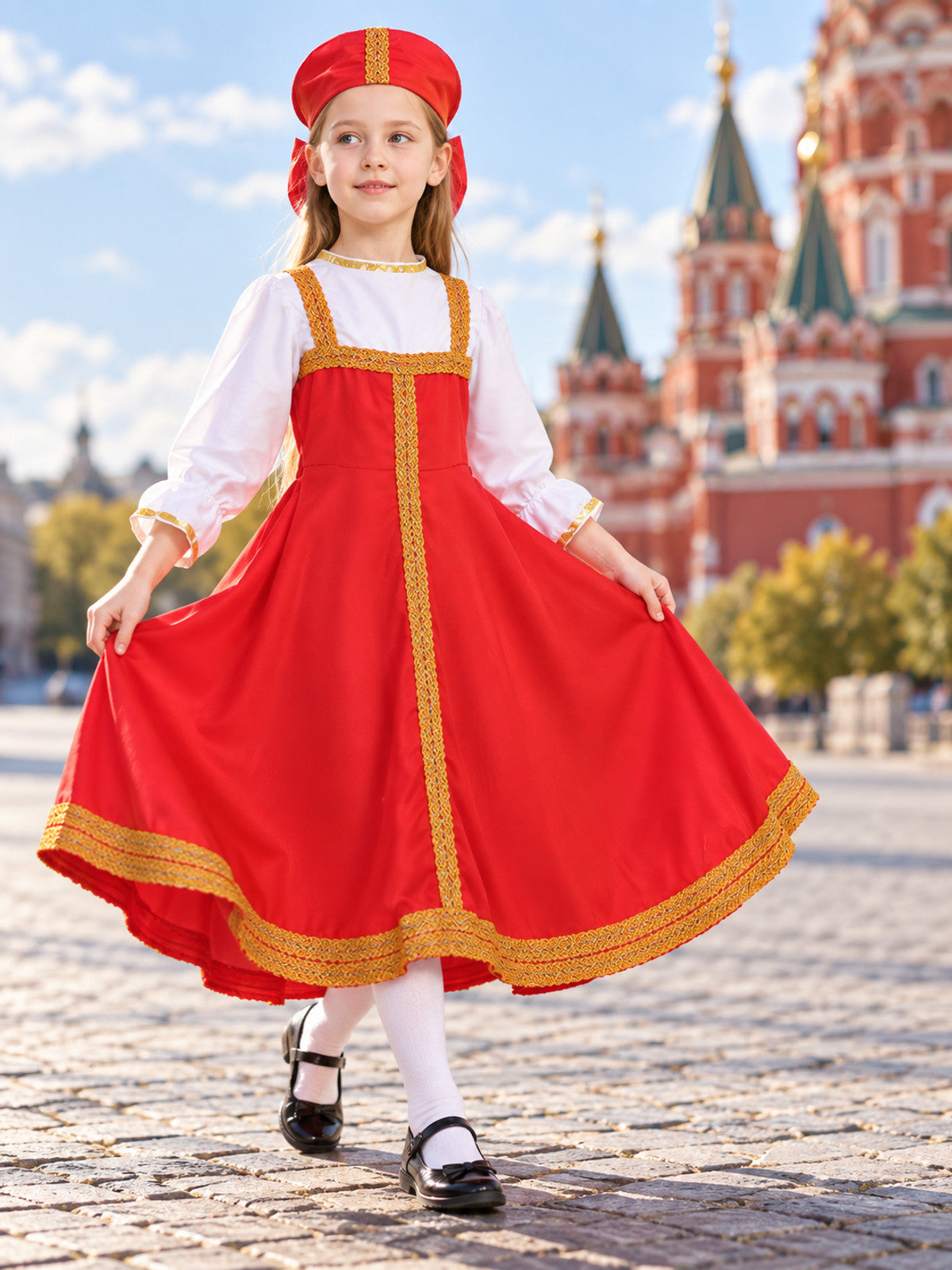 Red Folk Costume with Headpiece main product view