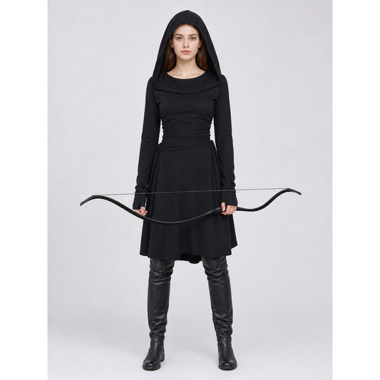 Black medieval-style hooded tunic